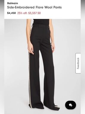 Balmain Black Wide-Leg Trousers with Side Trim
